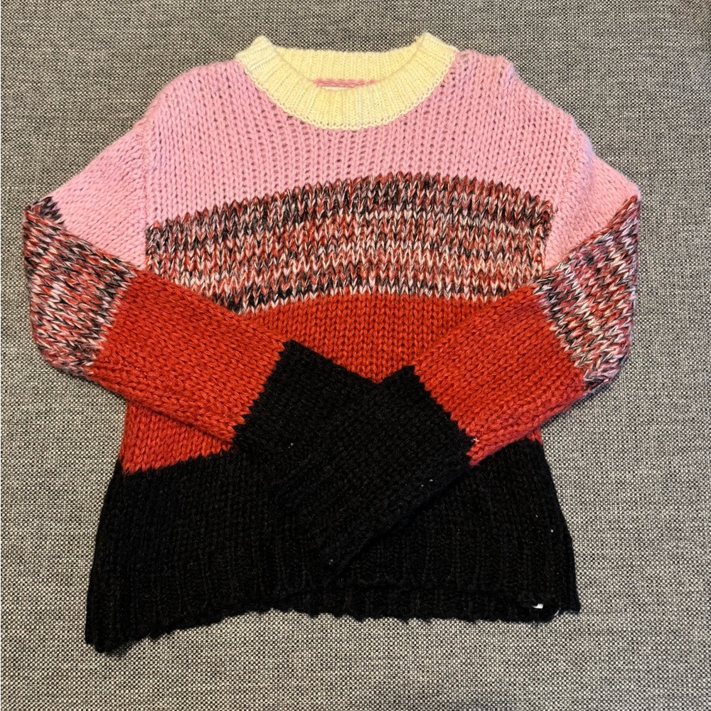 J.O.A. Colorblock Crewneck Sweater in Pink, Red, Black & Cream